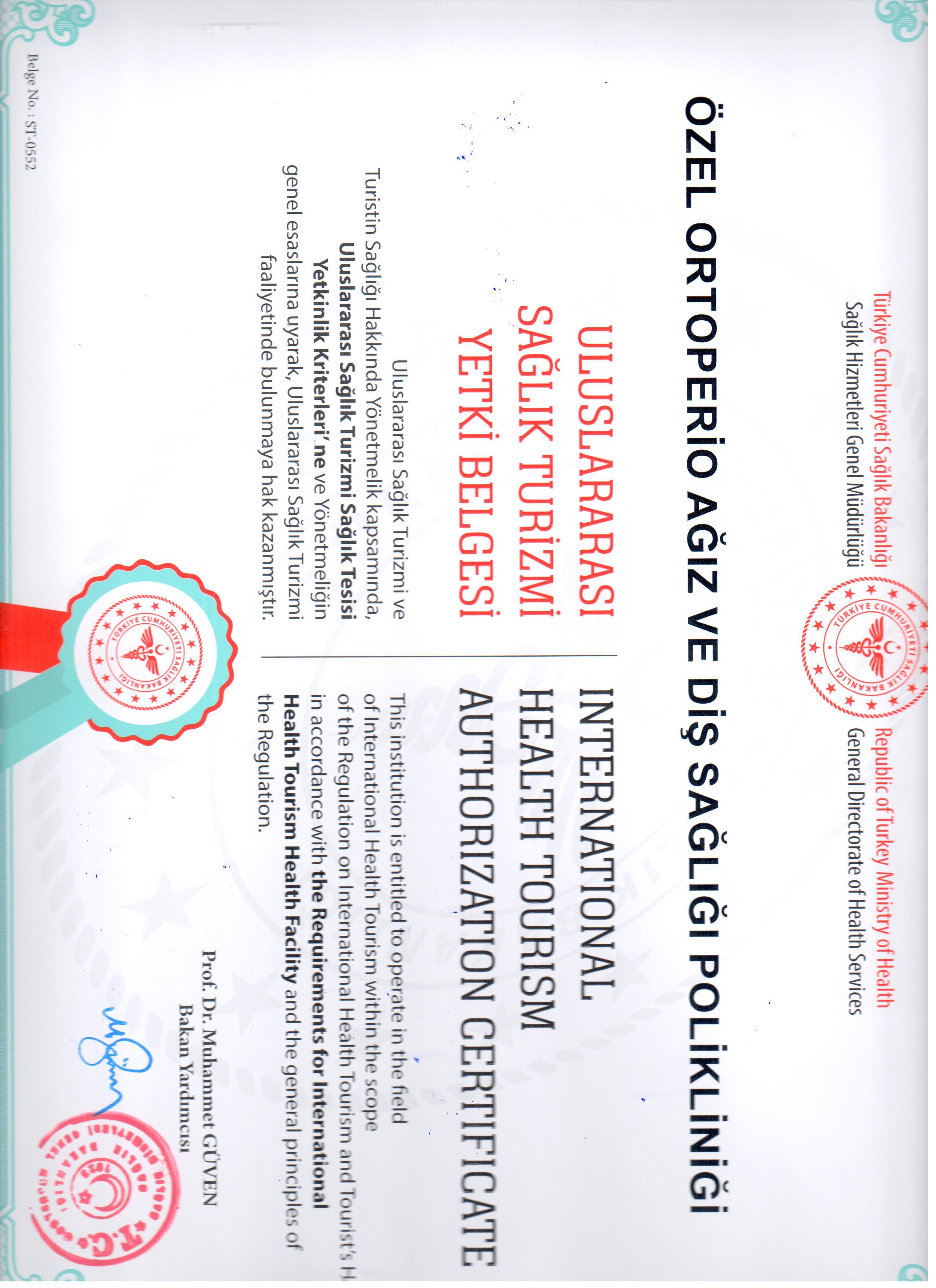 International health tourism authorization certificate